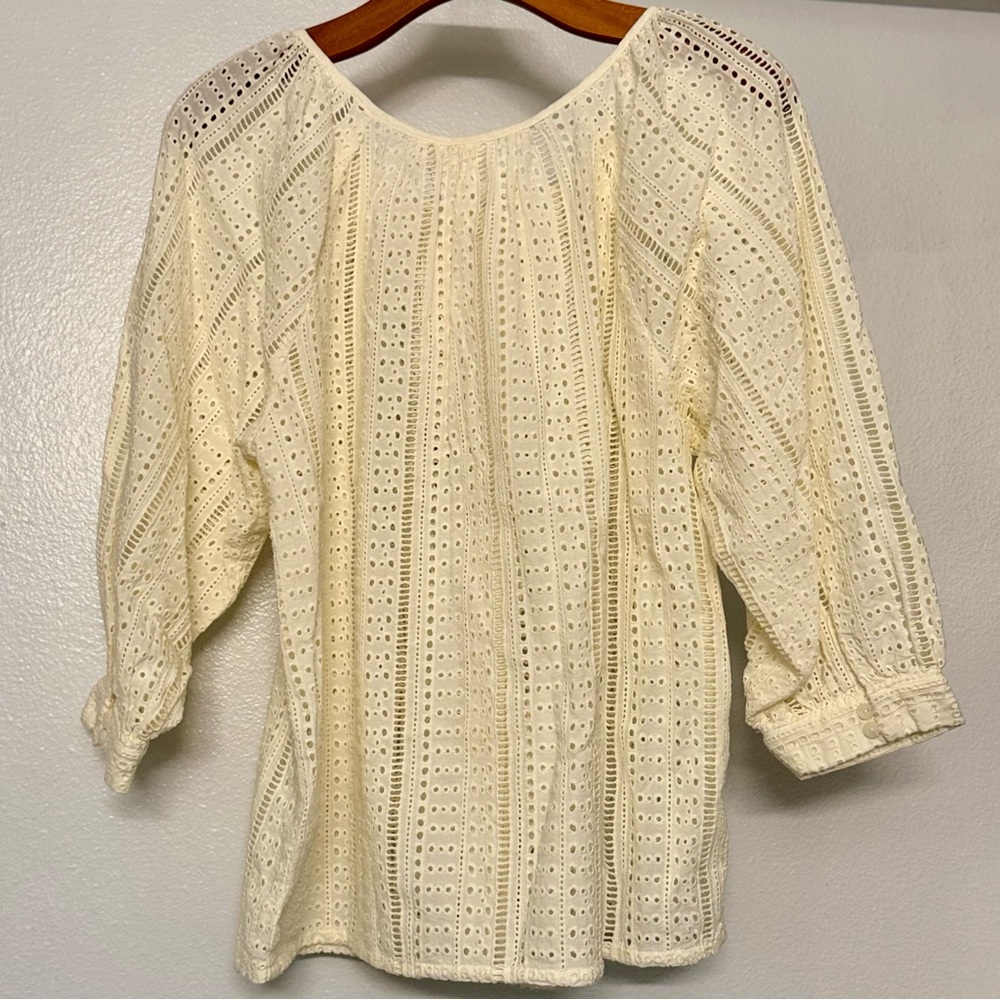 NWT Joie Light Cream Eyelet Button‎ Down Unlined Cotton Peasant Top Size S - Picture 4 of 10